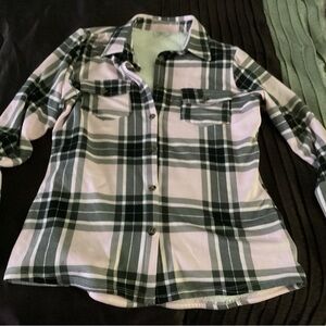 Rue21 Pink and Black Fleece-Lined Plaid Shirt